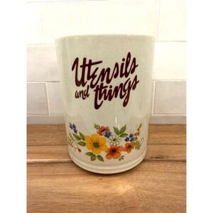 Vintage Sweet Flowers Bake Serve n Store Stoneware Utensil Holder‎ Floral Japan
